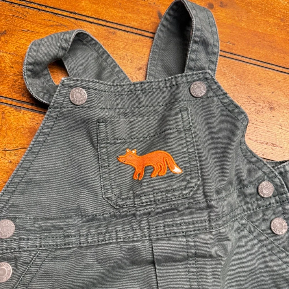 Carters Baby Boy Fox Embroidered Canvas Overalls Charcoal Gray‎ 18 Months
